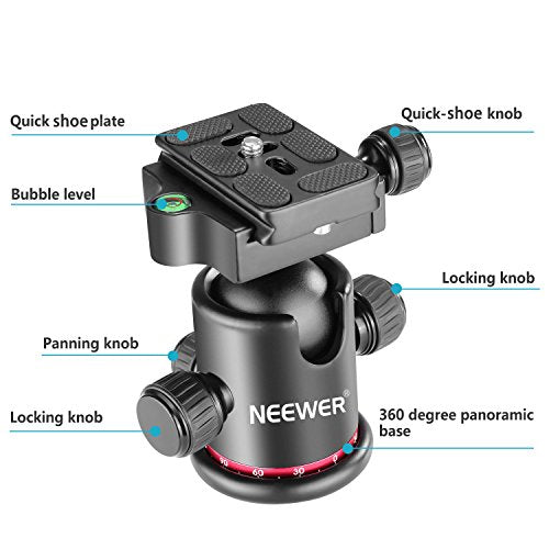 Neewer Professional Metal 360 Degree Rotating Panoramic Ball Head with 1/4 inch Quick Release Plate and Bubble Level,up to 17.6pounds/8kilograms,for Tripod,Monopod,Slider,DSLR Camera,Camcorder - style: GM-MT(Red)