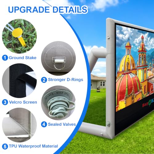 SAYOK 10FT(120IN) Inflatable Projector Screen, Movie Screen Outdoor | Quiet, Waterproof & Durable, High‑Quality TPU Material for World Cup, Ball Games, Outdoor Movies, Pool Parties Backyard