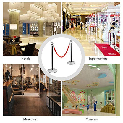 Goplus 6Pcs Stainless Steel Stanchion Set, Stanchions and 5FT Red Velvet Ropes, Round Top Polished Silver Stanchion Posts Queue Line Pole, Crowd Control Safety Barriers for Theaters, Museum, Party