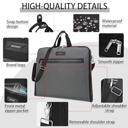 BESMART Garment Bags for Travel, 51" Large Suit Bag for Business Trips | Waterproof,Hangs 3 Suits,Foldable,Wrinkle Free Spacious Luggage Suit Cover,Adjustable Strap,Carry On Flight Approved,Grey - color: Grey