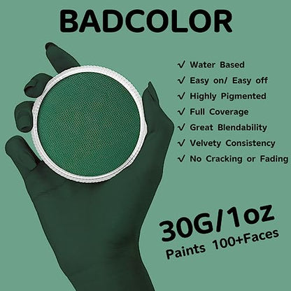 Dark Green Face Body Paint(30gm), Water Activated Face Painting Kit for Kids & Adults Party, Halloween Facepaint SFX Makeup Kit for Monster Witch Orcs Hulk Hunting Camo Costumes Cosplay - color: Dark Green