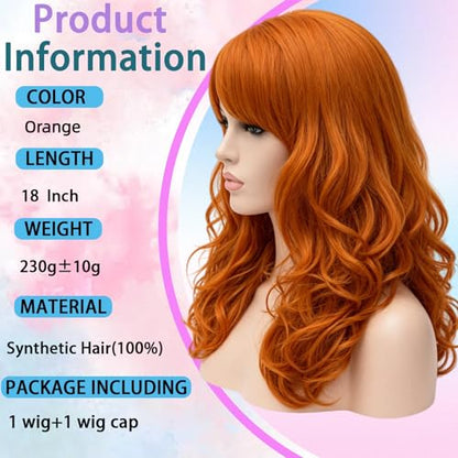 Cying Lin 18" Long Curly Orange Beehive Wig Bangs Heat Resistance Fiber Synthetic Hair Party Natrual Wigs Peluca (ORANGE) - color: ORANGE