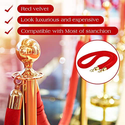 Nuogo 6 Pcs Velvet Stanchion Rope Red Carpet Party Decorations 5ft | Velvet Ropes, Crowd Control, Gold Hook, Safety Barrier, Event Movie Theaters Grand Opening Hotel Weddings - color: Red