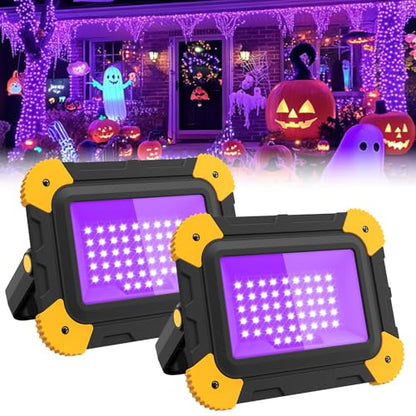 T-SUN 2 Pack Rechargeable Black Lights, Battery Powered Blacklight | 400-405nm Ultraviolet Flood Light for Night Fishing, Neon, Glow Party, Music Party, Body Painting,Fluorescent Poster - size: 40W Black Light-2 Pack
