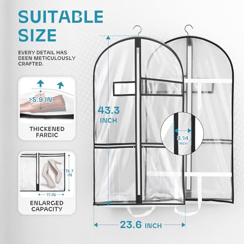 Lazebox 43" Travel Garment Bag with Accessories Zipper Pocket, Heavy Duty Suit Bag for Suits, Tuxedos, Dresses, Coats - size: 43inch-1 pack-Clear