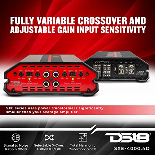 DS18 SXE-4000.4D/BK Car Amplifier Stereo Full-Range Class D 4-Channel 275x4 RMS @4 OHM 4000 Watts - Powerful and Compact Amp for Speakers in Car Audio System - style: SXE-4000.4D/BK