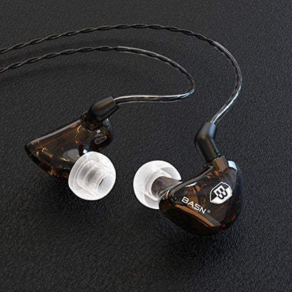 BASN Bsinger BC100 in Ear Monitor Headphone with Dual Drivers, Clear Brown | Noise Isolation Dynamic Drivers IEM Earphone with Detachable MMCX Cable for Singer Musician Drummer,Secure Fit Gaming Earbud - color: Brown