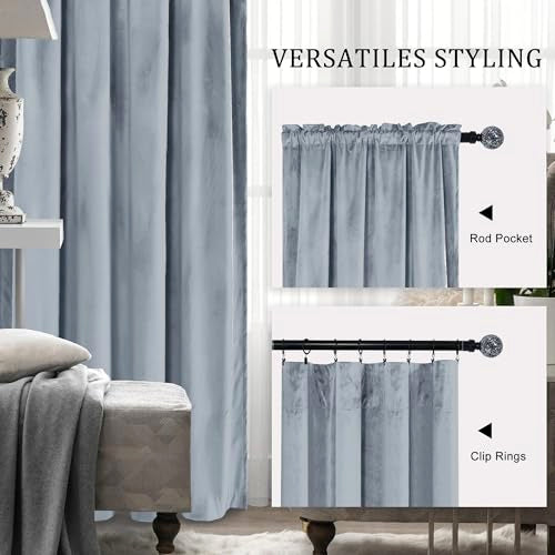 Hiasan Velvet Blackout Curtains Drapes 96 inches Long 42W x 96L Stone Blue - color: Stone Blue, size: 42"W x 96"L (Pack of 2)