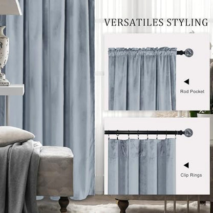 Hiasan Velvet Blackout Curtains Drapes 96 inches Long 42W x 96L Stone Blue - color: Stone Blue, size: 42"W x 96"L (Pack of 2)