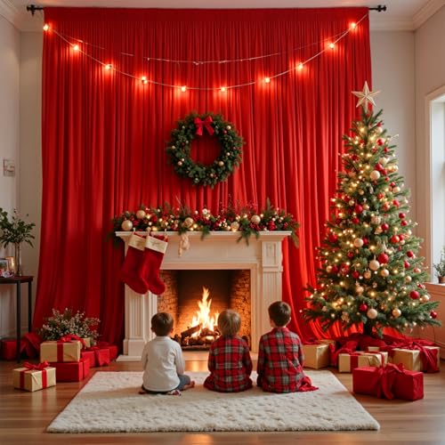 20ft x 10ft Red Wrinkle-Free Backdrop Curtains, Fabric Photo Drapes for Christmas Party Valentine’s Day New Year Patriotic Holidays 4th of July Birthday Photography Background - color: Red, size: 20FTx10FT (W5'xH10', 4 Panels)