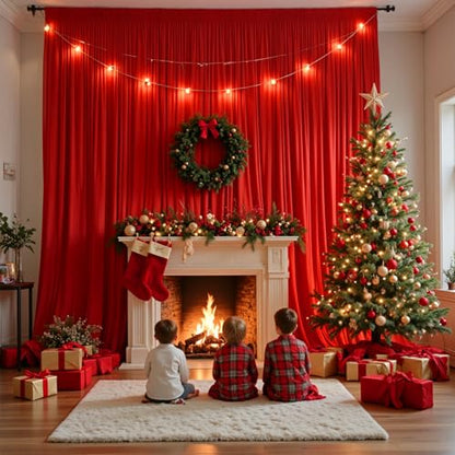 20ft x 10ft Red Wrinkle-Free Backdrop Curtains, Fabric Photo Drapes for Christmas Party Valentine’s Day New Year Patriotic Holidays 4th of July Birthday Photography Background - color: Red, size: 20FTx10FT (W5'xH10', 4 Panels)