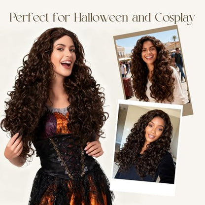Onedor Long Hair Curly Wavy Full Head Halloween Wigs Cosplay Costume Party Hairpiece (6#-Chestnut Brown) - color: 6#-Chestnut Brown