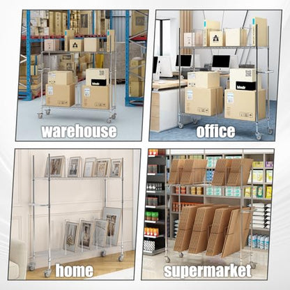 2 Tier Carton Cart Stand, Cardboard Box Stand, Carton Storage Rack | Commercial Carton Cart with Wheels & Dividers, 400lbs Capacity, for Home Supermarket Warehouse, 60"W x 18"D x 69"H