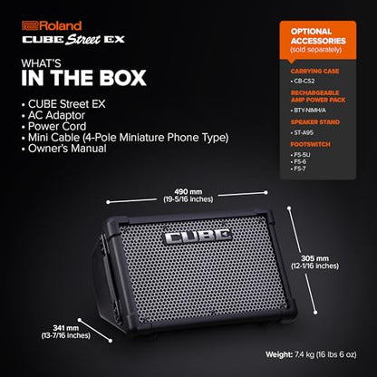 Roland Cube Street EX | Battery-Powered 50W Stereo Amplifier | Clear, Dynamic Sound | Ideal for Outdoor Performances | Supports Mics, Instruments & Audio Devices | COSM Tones for Electric Guitar | Dynamic Sound, Outdoor Performances, Supports Mics, Instru