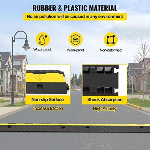 VEVOR Cable Protector Ramp, 5 Packs 2 Channels Speed Bump, Rubber Modular Humps Rated 11000 LBS Load Capacity, Protective Wire Cord Ramp Driveway Rubber Traffic Speed Bumps Cable Protector | Traffic Speed Bump, Modular Interlocking Connection, Protective