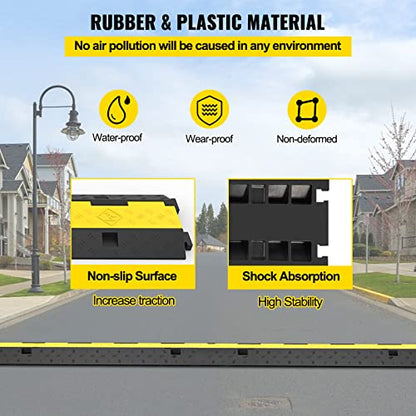 VEVOR Cable Protector Ramp, 5 Packs 2 Channels Speed Bump, Rubber Modular Humps Rated 11000 LBS Load Capacity, Protective Wire Cord Ramp Driveway Rubber Traffic Speed Bumps Cable Protector | Traffic Speed Bump, Modular Interlocking Connection, Protective