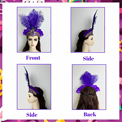 Mardi Gras Headband, Mardi Gras Headband for Women Showgirl Carnival Feather Headpiece for Hawaii Costume Party - color: Purple