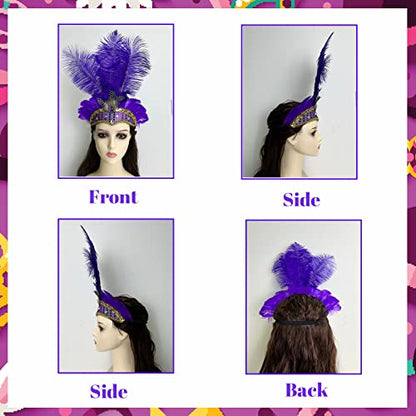 Mardi Gras Headband, Mardi Gras Headband for Women Showgirl Carnival Feather Headpiece for Hawaii Costume Party - color: Purple