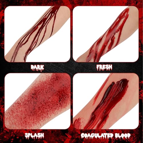 4 IN 1 Fake Blood Kit，Fake Blood 1.69oz X2 + Spray Head+Dripping Head+Cleaning Soap【Washable】【Realistic Effect】【Skin Friendly】Professional Fake Blood Makeup Kit For Halloween/Cosplay，Fresh + Dark - color: Fresh+Dark