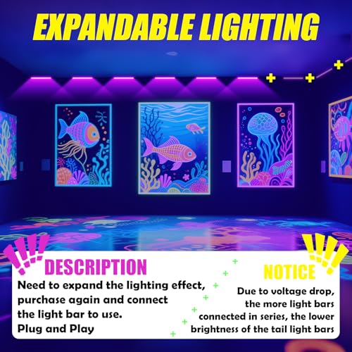 45W*6 Linkable Black Light Bar LED Blacklight with 6.6ft Cord, Glow in The Dark Each Light Up 28x28ft for Neon Party, Body Paint, Fluorescent Poster, Birthday, Halloween, Bedroom - style: 6 Pack