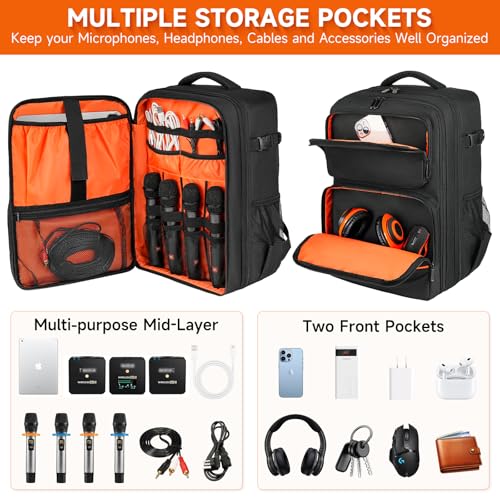 Audio Mixer Travel Case Fits for RODECaster Pro II,RODECaster Pro,RC Duo,Yamaha MG10XU,TC-Helicon GoXLR,Podcast DJ Mixer Backpack Bag with Multi-Pockets for Microphones,Cables,Podcast Equipment