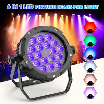 16-Pack IP67 Waterproof LED UV RGBWA 6-in-1 Par Light Outdoor Uplighting DMX Control Wash Strobe Effect DJ Light for Halloween Christmas Night Club Disco Club Church Wedding Bar - color: 16-PACK