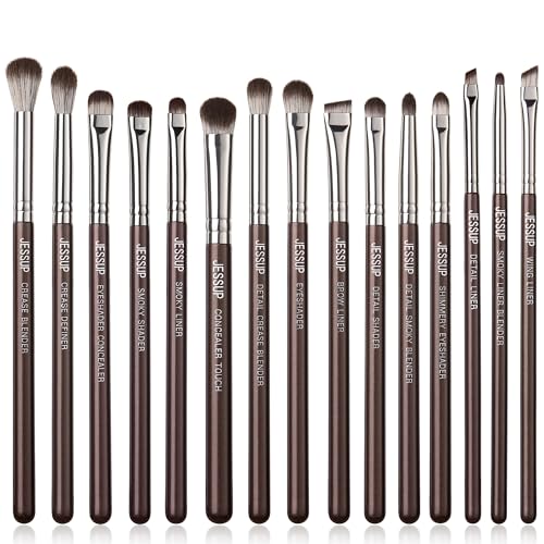 Jessup Eyeshadow Brush 15pcs Eyeliner & Eye Makeup Brush Professional T499 | Pro Eye Brush, Ultra-Soft Vegan Fibers, Flawless Blending, Precise Application, Creat Deep Eye Dimension & Natural Eye Looks - color: G-Shimmer Brown