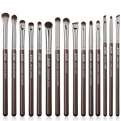 Jessup Eyeshadow Brush 15pcs Eyeliner & Eye Makeup Brush Professional T499 | Pro Eye Brush, Ultra-Soft Vegan Fibers, Flawless Blending, Precise Application, Creat Deep Eye Dimension & Natural Eye Looks - color: G-Shimmer Brown