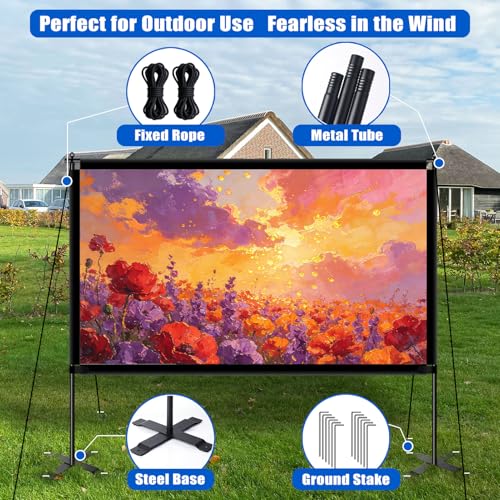 120 inch Outdoor Projector Screen with Stand, Portable Projector Screen with Carry Bag, 4K Anti Light Glare Movie Projection Screen for World Cup Indoor Room Home Theate