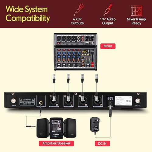 Pyle 4 Channel Wireless Microphone System with 4 Handheld Wireless Mics, UHF Cordless Microphones with Selectable Frequencies, Rack Mount Receiver for Karaoke, Church, DJ, Singing & PA Systems - style: 4-Channel Handheld