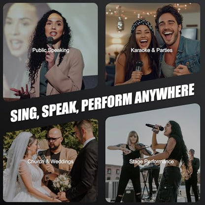 Wireless Karaoke Microphones, Singing Microphone for Speaker | Dual Handheld Mics with Receiver, 240ft Wireless Range, Plug-and-Play, 8hr Battery Life, USB Recharge - color: Black