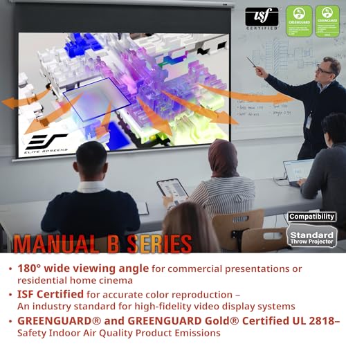 Elite Screens Manual B, 100-INCH 16:10, Manual Pull Down Projector Screen 4K / 8K Ultra HDR 3D Ready Auto-Lock Mechanism, 2-YEAR WARRANTY, M100X - color: White, size: 100 INCH, style: 16:10