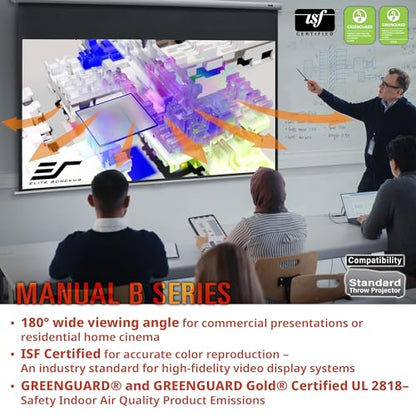 Elite Screens Manual B, 100-INCH 16:10, Manual Pull Down Projector Screen 4K / 8K Ultra HDR 3D Ready Auto-Lock Mechanism, 2-YEAR WARRANTY, M100X - color: White, size: 100 INCH, style: 16:10