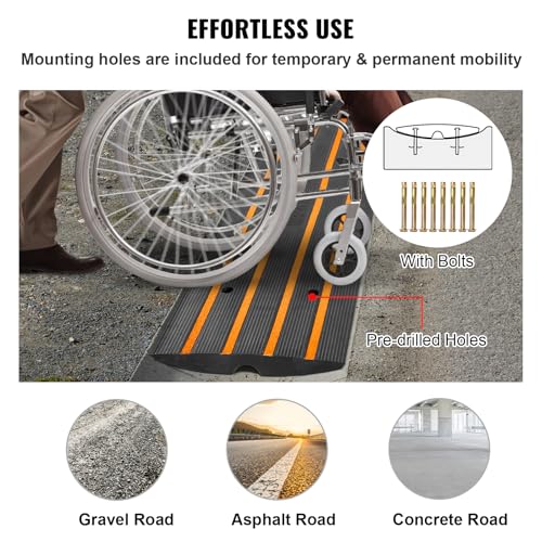 VEVOR Rubber Curb Ramps for Driveway, 2 Pack Threshold Bridge, 33069 lbs Load Capacity, 2.5" Rise, with Reflective Safety Strips, Ideal for Cars, RVs, Scooters and Motorcycles to Prevent Car Scraping | Rubber Curb Ramps with Reflective Safety Strips, Prev