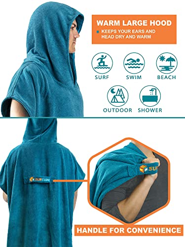 SUN CUBE Surf Poncho Changing Robe with Hood, Wetsuit Changing Hooded Towel | Thick Quick Dry Microfiber, Wetsuit Changing Towel, Surfing Beach Swim Outdoor Sports Cover Up, Adult Wearable Poncho - color: Sea Blue