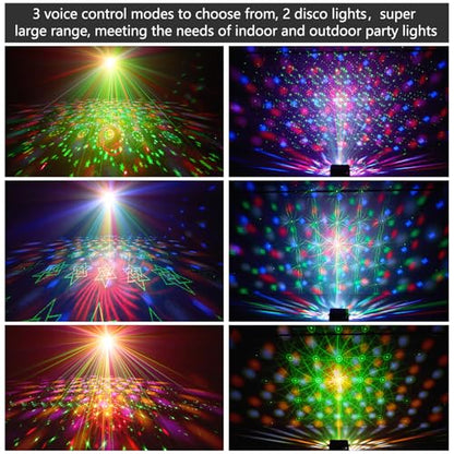 DJ Party Disco Ball Light，Sound Activated 4 in 1 LED Lights and Strobe Pattern Light for Home Room Dance Parties Birthday Halloween Christmas Karaoke Wedding Show Club Decorations