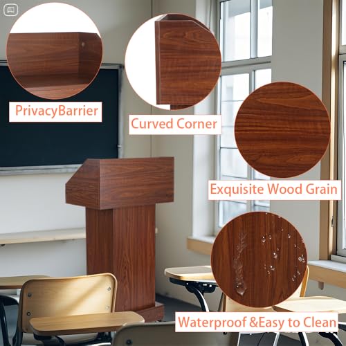 Wooden Podium with Wheels, 49 in Wooden Portable Lectern Stand with Storage Shelf, Rolling Lectern Podium Cart, Mobile Pulpit for Churches Classroom Office Hostess Stand - size: With Wheels