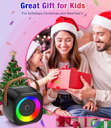 Mini Karaoke Machine, Portable Bluetooth Speaker with 2 Wireless Microphones for Kids & Adults, Karaoke Microphone with LED Lights, Gifts for Girls & Boys - color: Black