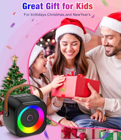 Mini Karaoke Machine, Portable Bluetooth Speaker with 2 Wireless Microphones for Kids & Adults, Karaoke Microphone with LED Lights, Gifts for Girls & Boys - color: Black