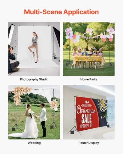 VEVOR Backdrop Stand, 8.5 x 10 ft Adjustable Photo Backdrop Stand Kit, Portable Background with 2 Tripods, Heavy Duty Projector Screen, for Wedding, Photo Video Studio & Party - size: 8.5 x 10 Ft