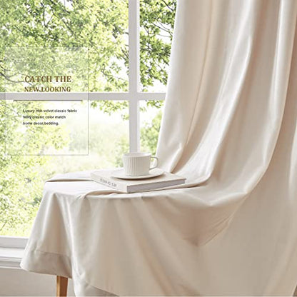 BULBUL Luxury Cream Iovry Velvet 96 inch Curtains 2 Panels,Floor to Ceiling - color: Cream, size: 52"W x 96"L (Pack of 2)