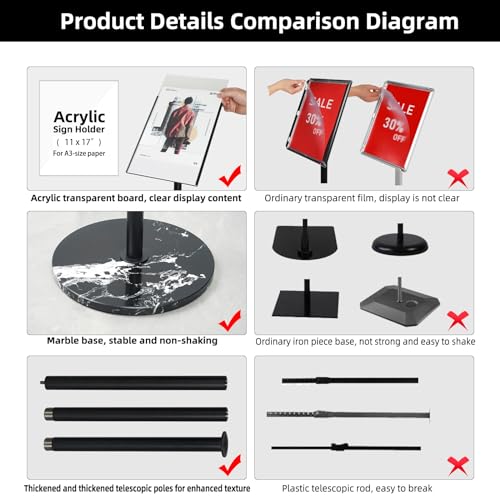 Heavy Duty Sign Stand, Floor Poster Board Stand, Adjustable Metal Sign Holder Height Up to 60 Inches and 180° Rotation Display Standing Pedestal for Board & Foam (Black-A3-1PC) - color: Black-A3-1PC