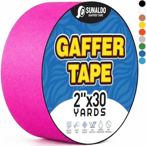 Gaffers Tape (2" x30 Yards) Heavy Duty, Easy Rip, No Residue | Pink | Professional Grade Floor Tape for Electrical Cords, Matte Finish Non Reflective, Weather Resistant - color: Pink, size: 2" x 30 Yards