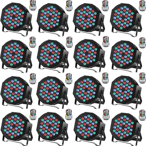 HOLDLAMP Rechargeable Par Lights 36W RGB Battery Powered, Wireless LED Par Lights DJ Uplights Sound Activated Remote Control for Wedding Events Club Party Church Stage Lighting, 16 Pack