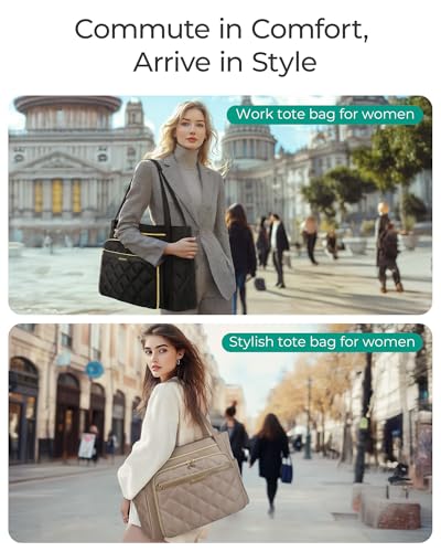 BAGSMART Teacher Tote Bag for Women 15.6in Quilted with Insulated Pocket & Nurse Bag Features (Brown) - color: Brown