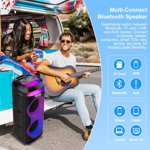 Bluetooth Karaoke Speaker with 2 Wireless Microphones – 40W Portable PA System with LED Lights, TWS Pairing, 6.5” Dual Woofers, Rolling Wheels, Rechargeable Battery - for Party/Home/Outdoor