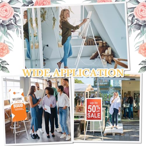 White Croblissful 50" Easel Stand for Wedding Sign Adjustable, Metal | 3 Tier Height, Display Easel with Chain, Heavy Duty Floor Tripod, Welcome Wedding Baby Shower Sign, Painting Canvas Poster - color: White