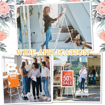 White Croblissful 50" Easel Stand for Wedding Sign Adjustable, Metal | 3 Tier Height, Display Easel with Chain, Heavy Duty Floor Tripod, Welcome Wedding Baby Shower Sign, Painting Canvas Poster - color: White
