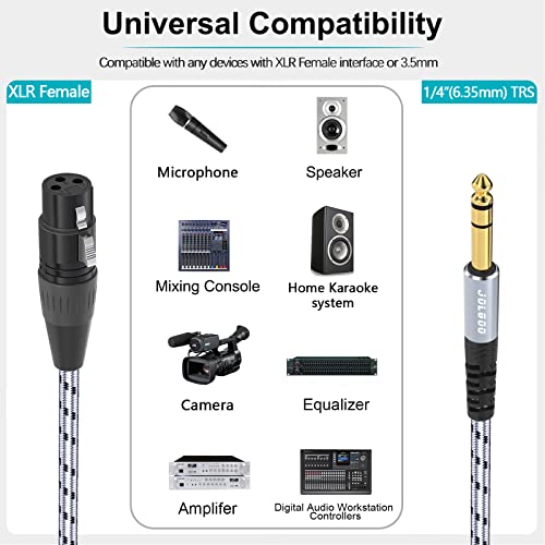 JOLGOO XLR Female to 1/4 Inch 6.35mm TRS Plug Balanced Interconnect Cable, XLR to Quarter inch Cable, 10 Feet, for Microphone,Mixer,Guitar,AMP,Speakers - size: 10 Feet, style: XLR Female to 1/4 TRS Male