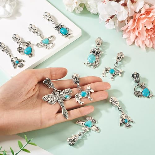 Sparkeads 14Pcs Turquoise Alloy Zipper Replacement Slider,Antique Silver Zippers Sliders for Sewing,Metal Zipper Pull Replacement for DIY Craft Bag Luggage Clothing Wallet Jacket Supplies-Animals - style: Animals
